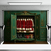 Aperturee - Aperturee Elegant Green Wall Santas Closet Christmas Backdrop
